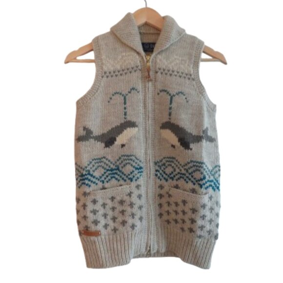 Granted Sweater Company Sweaters - GRANTED SWEATER CO 100% Wool Cowichan Knit Whale Sweater Vest Fisherman - Sz XS